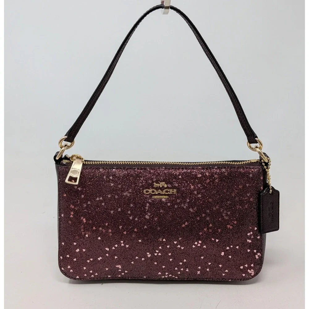 Coach Top Handle Pouch Crossbody Purse Star Glitter Pink Raspberry Hearts F39655